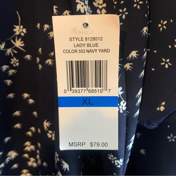 NWT 1. State Blue and White Floral Cold Shoulder High Neck Tiered Blouse XL - Picture 13 of 14